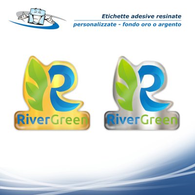 Etichette Adesive Resinate personalizzate con stampa su fondo argento o oro anche sagomate in varie misure