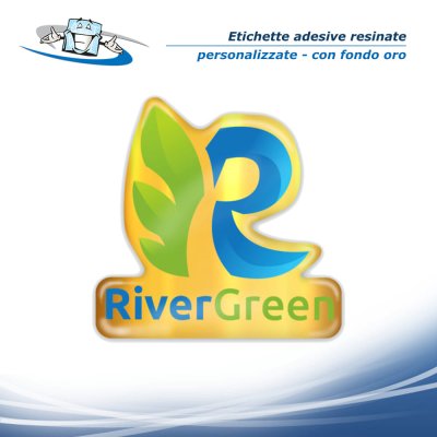 Etichette Adesive Resinate personalizzate con stampa su fondo oro anche sagomate in varie misure