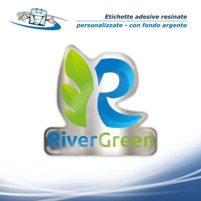 Etichette Adesive Resinate personalizzate con stampa su fondo argento anche sagomate in varie misure