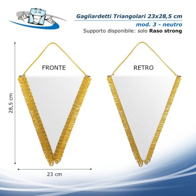 Gagliardetto triangolare 23x28,5 cm neutro retro bianco