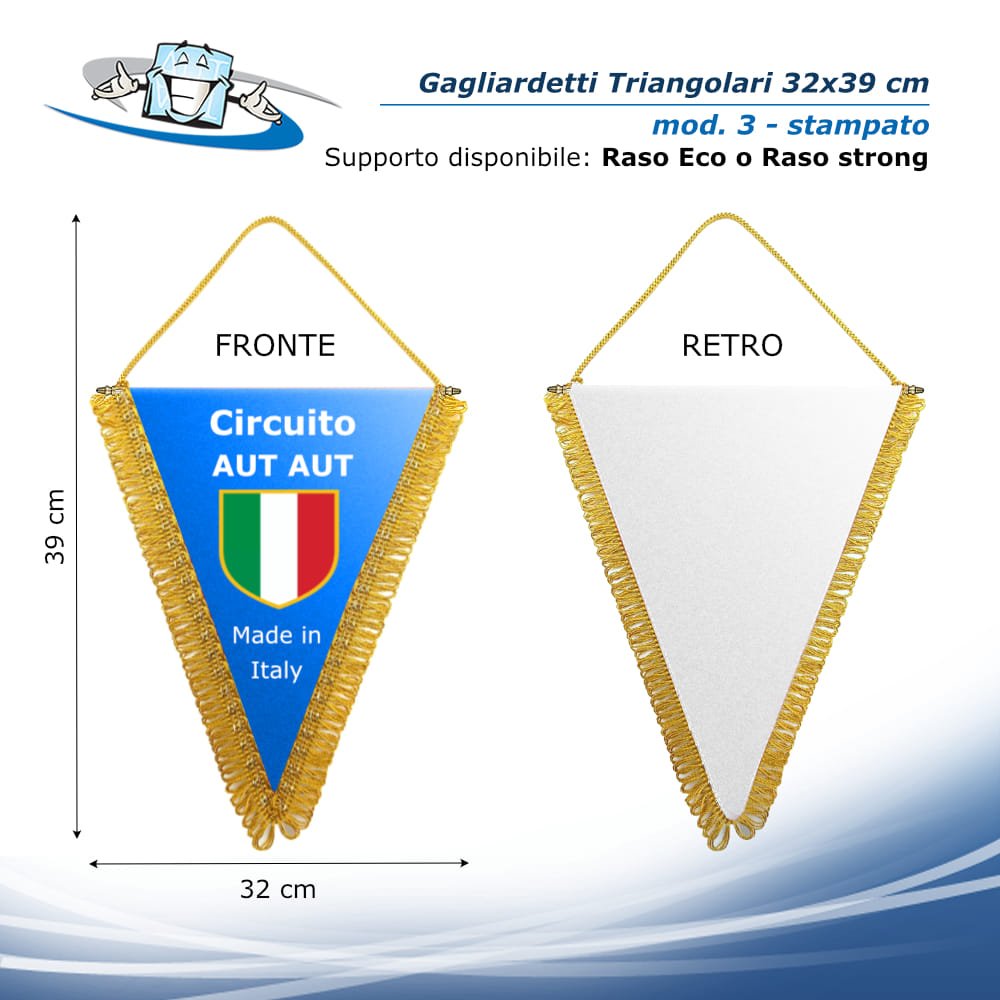 Gagliardetto triangolare 32x39 cm stampato retro bianco