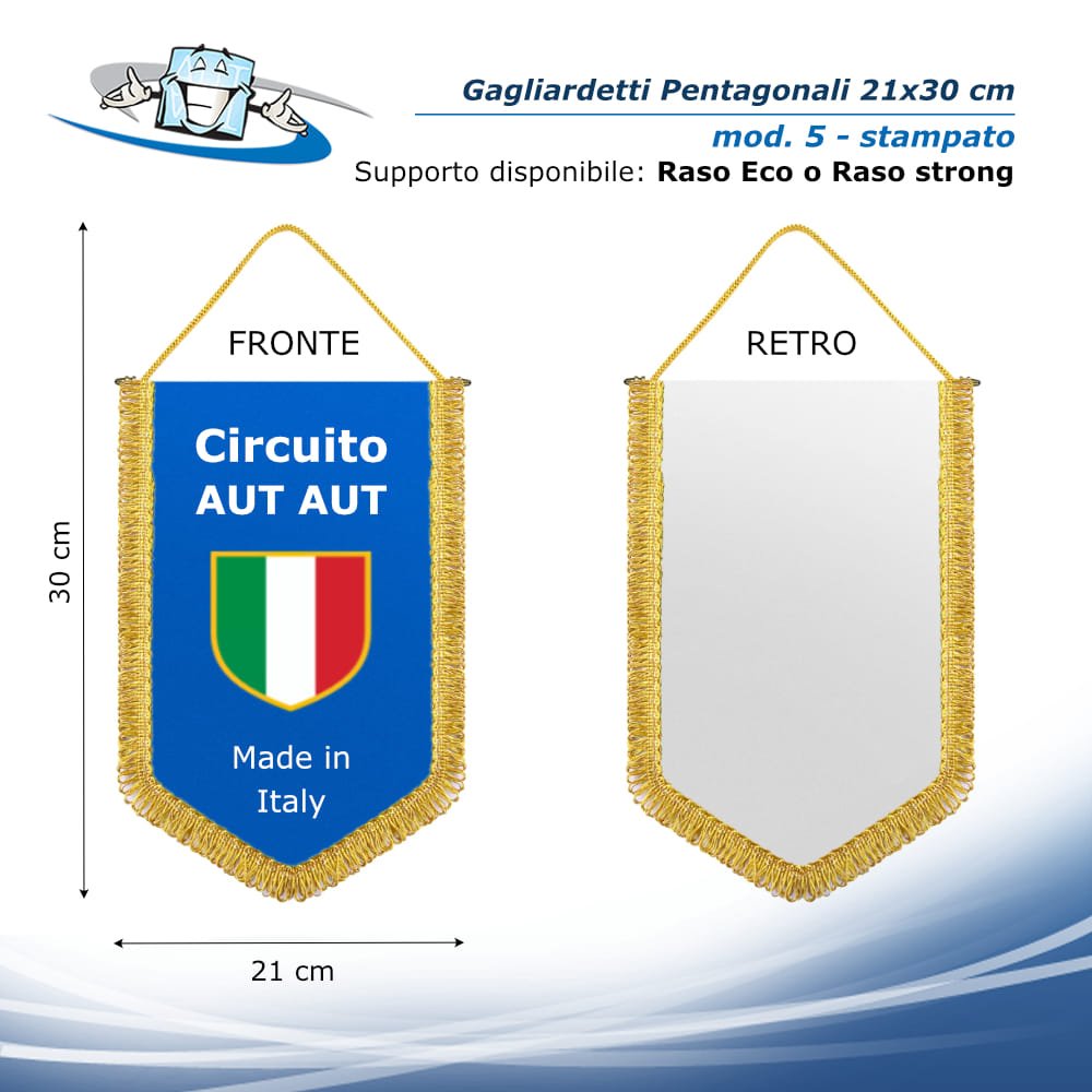 Gagliardetto pentagonale 21x30 cm personalizzato retro bianco