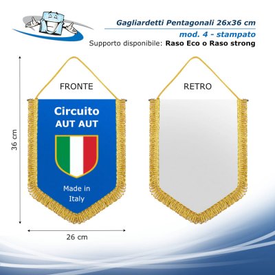 Gagliardetto pentagonale 26x36 cm personalizzato retro bianco