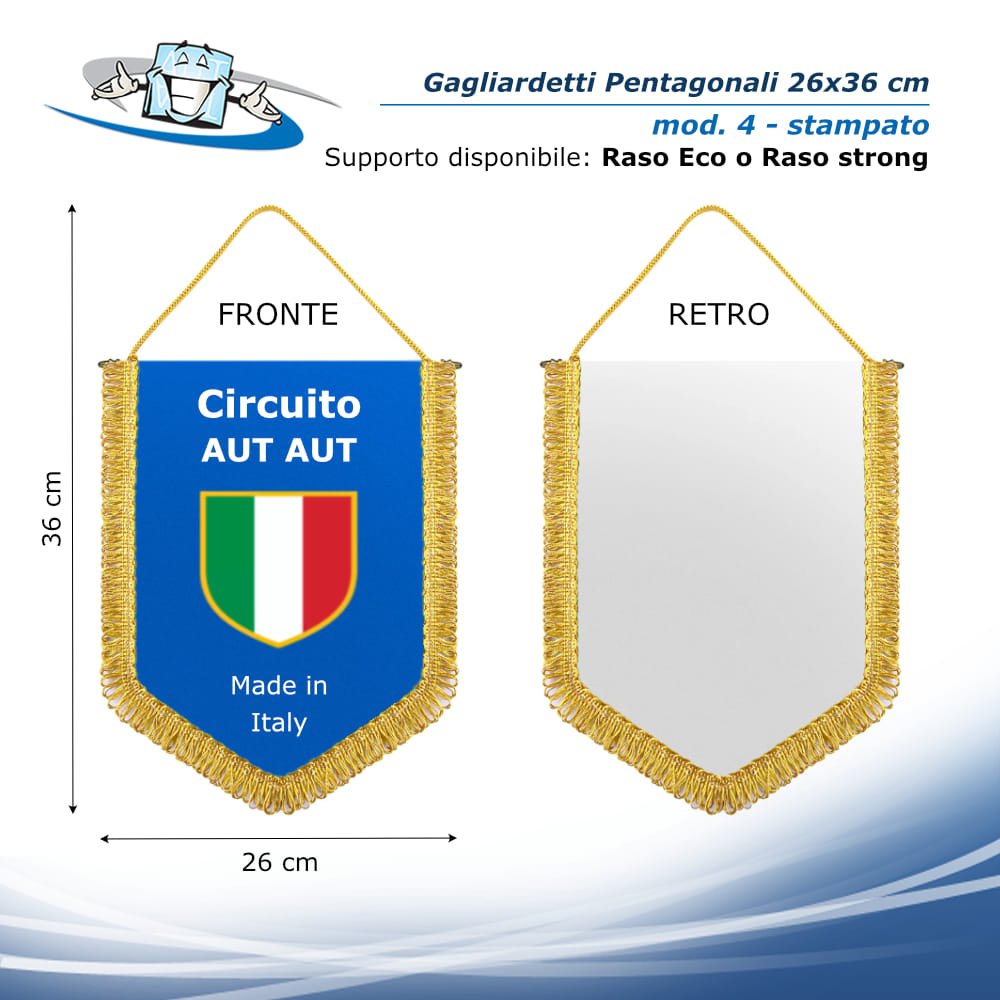 Gagliardetto pentagonale 26x36 cm personalizzato retro bianco