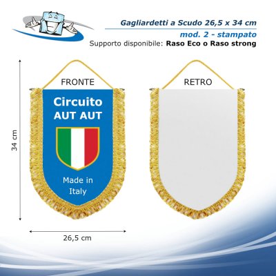 Gagliardetto a scudo 26,5 x 34 cm personalizzato retro bianco