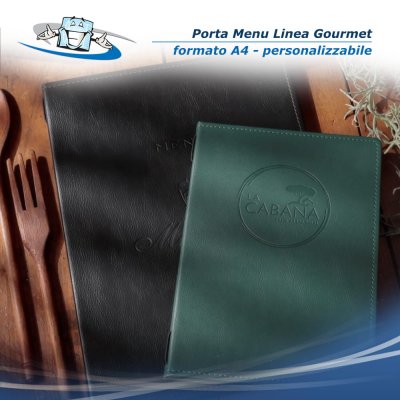 Linea Gourmet - Porta menu A4 (L 23,2 x H 32 cm) personalizzabile rivestito in ecopelle
