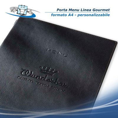 Linea Gourmet - Porta menu A4 (L 23,2 x H 32 cm) personalizzabile rivestito in ecopelle