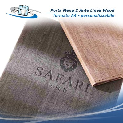 Linea Wood - Porta menu A4 / 2 Ante (L 23 x H 31,3 cm) personalizzabile rigido texture legno