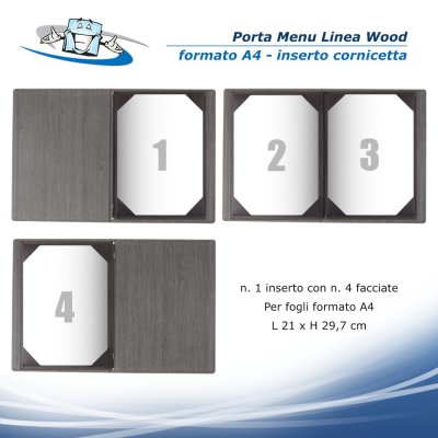 Linea Wood - Porta menu A4 (L 23,2 x H 32 cm) personalizzabile rigido texture legno inserto a cornicetta