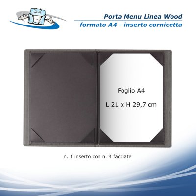 Linea Wood - Porta menu A4 (L 23,2 x H 32 cm) personalizzabile rigido texture legno inserto a cornicetta