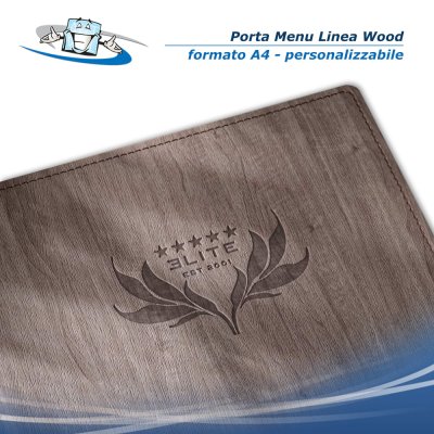 Linea Wood - Porta menu A4 (L 23,2 x H 32 cm) personalizzabile rigido texture legno