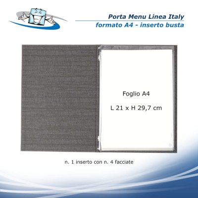 Linea Italy - Porta menu A4 (L 23,2 x H 32 cm) personalizzabile in cartoncino rivestito - inserto a busta