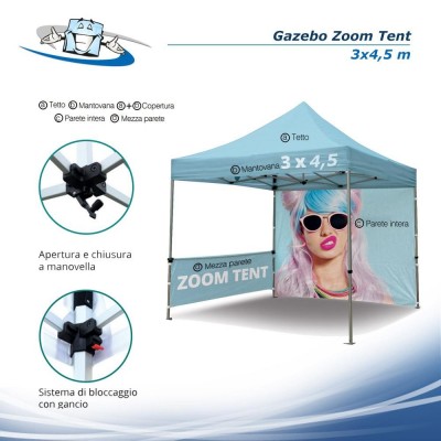 Gazebo Zoom Tent 3x4,5 m - Padiglione pubblicitario personalizzabile per fiere e manifestazioni