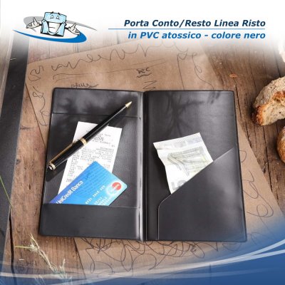 Linea Risto - Porta conto/resto con 2 tasche in PVC - nero