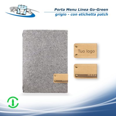 Linea Go-Green - Porta menu A4 (23,2 x 31,8 cm) in pet riciclato colore grigio con etichetta personalizzabile