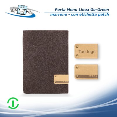 Linea Go-Green - Porta menu A4 (23,2 x 31,8 cm) in pet riciclato colore marrone con etichetta personalizzabile