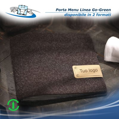 Linea Go-Green - Porta menu A4 verticale (23,2 x 31,8 cm) in pet riciclato con etichetta personalizzabile