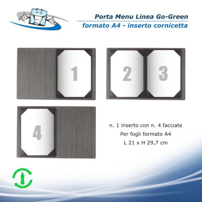 Linea Go-Green - Porta menu A4 (23,2 x 31,8 cm) in pet riciclato con etichetta personalizzabile inserto cornicetta