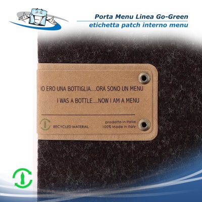Linea Go-Green - Porta menu A4 verticale (23,2 x 31,8 cm) in pet riciclato con etichetta personalizzabile