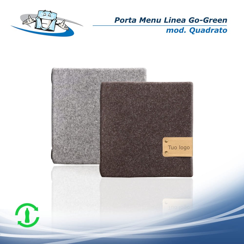 Linea Go-Green - Porta menu Quadrato (23 x 23,1 cm) in pet riciclato  con etichetta personalizzabile