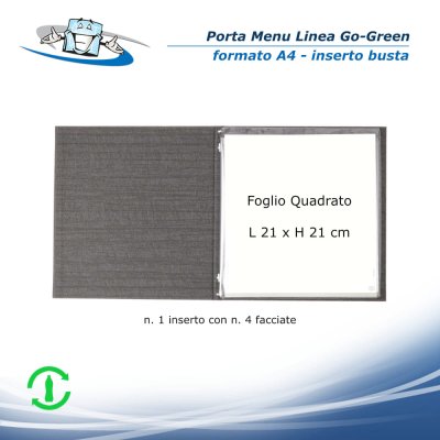 Linea Go-Green - Porta menu Quadrato (23 x 23,1 cm) in pet riciclato inserto a busta