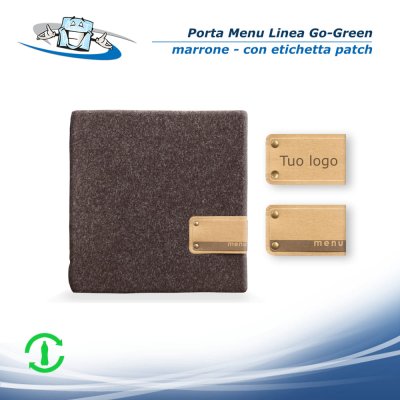 Linea Go-Green - Porta menu Quadrato (23 x 23,1 cm) in pet riciclato marrone con etichetta personalizzabile