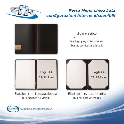 Linea Juta - Porta menu A4 (23,2 x 31,8 cm) in PVC antibatterico personalizzabile