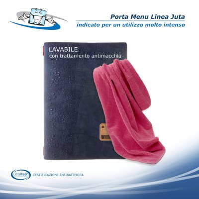 Linea Juta - Porta menu A4 Slim (17,4 x 31,8 cm) in PVC antibatterico personalizzabile trattamento antimacchia