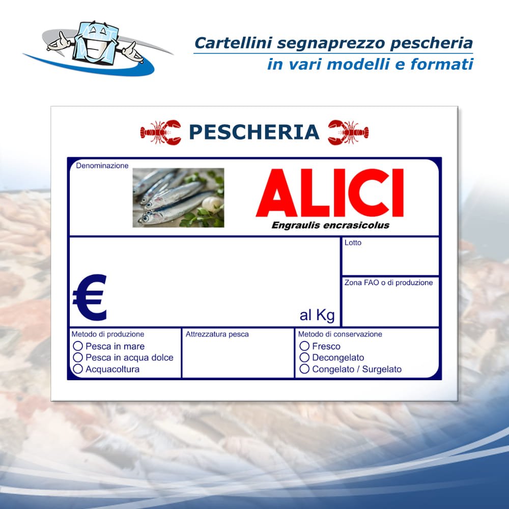 Cartellini segnaprezzo pescheria personalizzati