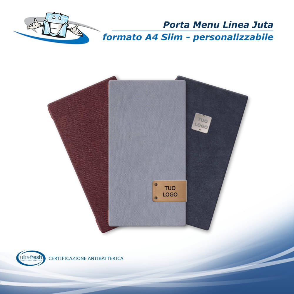 Linea Juta - Porta menu A4 Slim (17,4 x 31,8 cm) in PVC antibatterico personalizzabile