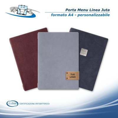 Linea Juta - Porta menu A4 (23,2 x 31,8 cm) in PVC antibatterico personalizzabile