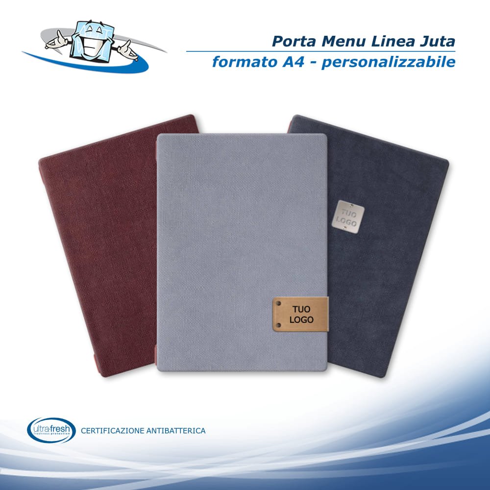 Linea Juta - Porta menu A4 (23,2 x 31,8 cm) in PVC antibatterico personalizzabile