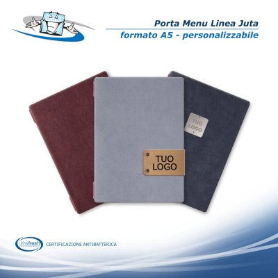 Linea Juta - Porta menu A5 (16,5 x 23,1 cm) in PVC antibatterico personalizzabile