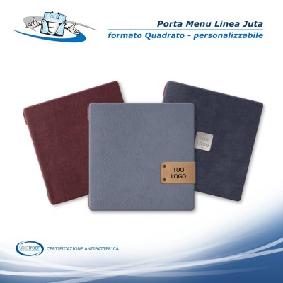 Linea Juta - Porta menu Quadrato (23 x 23,1 cm) in PVC antibatterico personalizzabile