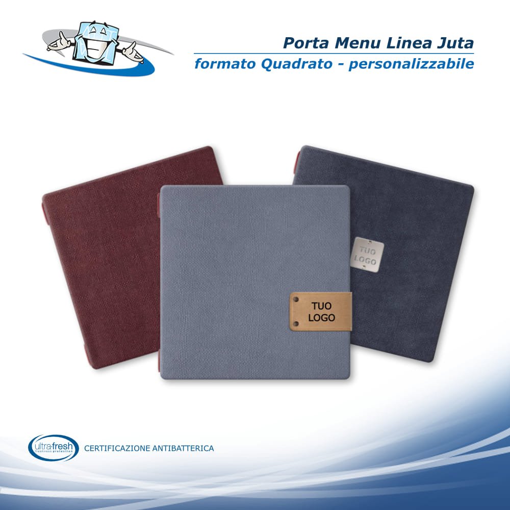 Linea Juta - Porta menu Quadrato (23 x 23,1 cm) in PVC antibatterico personalizzabile