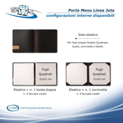 Linea Juta - Porta menu Quadrato (23 x 23,1 cm) in PVC antibatterico personalizzabile configurazioni interne