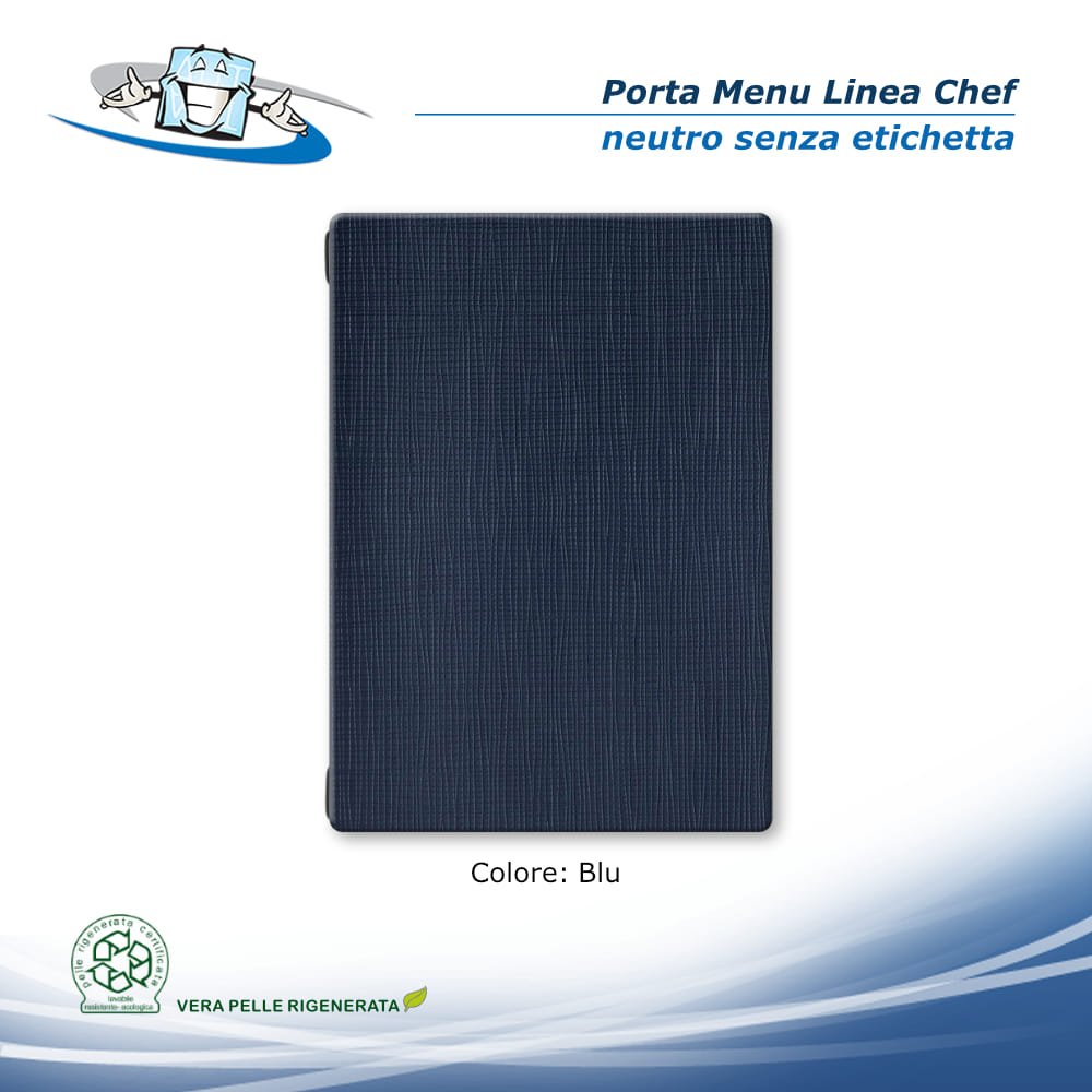 Linea Chef - Porta menu A4 (23,2 x 31,8 cm) in vera pelle rigenerata neutro colore blu