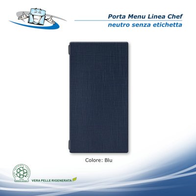 Linea Chef - Porta menu A4 Slim (17,4 x 31,8 cm) in vera pelle rigenerata neutro colore blu