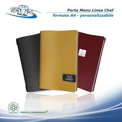 Linea Chef - Porta menu A4 (23,2 x 31,8 cm) in vera pelle rigenerata personalizzabile