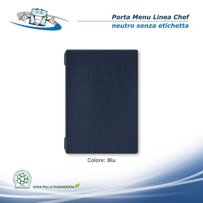 Linea Chef - Porta menu A5 (16,5 x 23,1 cm) in vera pelle rigenerata neutro colore blu