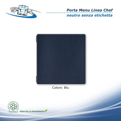 Linea Chef - Porta menu Quadrato (23 x 23,1 cm) in vera pelle rigenerata neutro colore blu