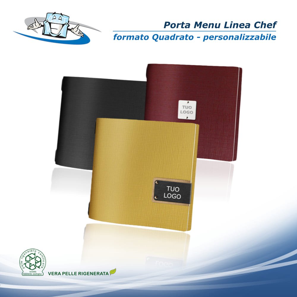 Linea Chef - Porta menu Quadrato (23 x 23,1 cm) in vera pelle rigenerata personalizzabile