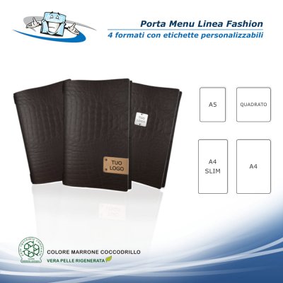 Linea Fashion - Porta menu in vera pelle rigenerata personalizzabile disponibile in 4 formati