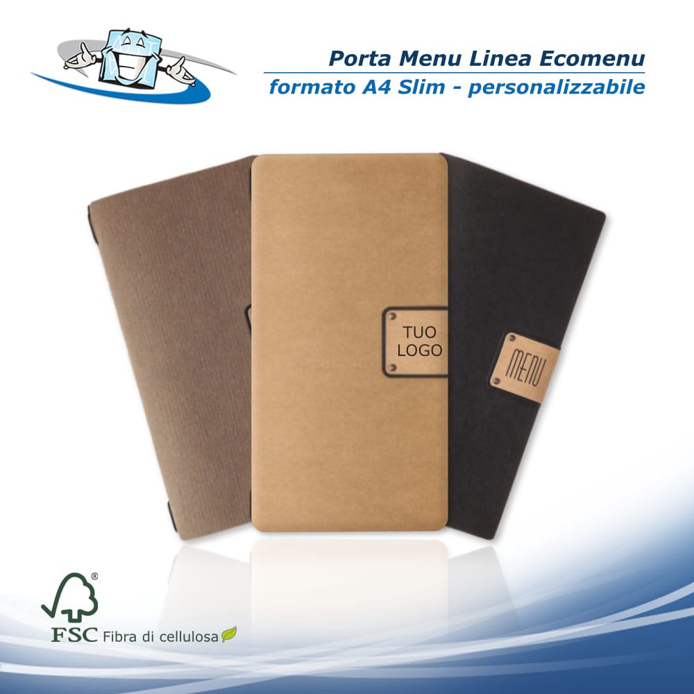 Linea Ecomenu - Porta menu A4 Slim (17,3 x 31,8 cm) in fibra di cellulosa personalizzabile