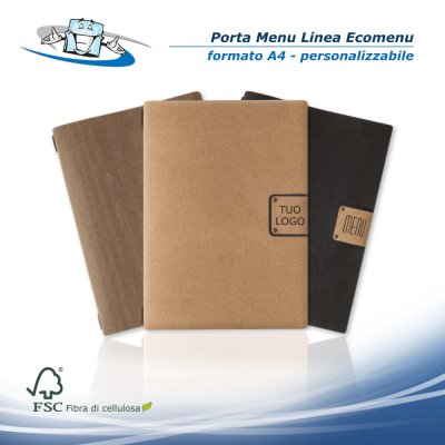Linea Ecomenu - Porta menu A4 (23,2 x 31,8 cm) in fibra di cellulosa personalizzabile