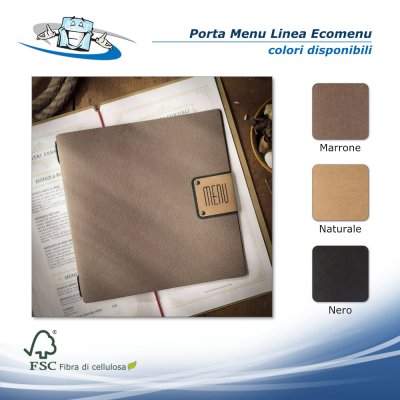 Linea Ecomenu - Porta menu Quadrato (23 x 23,1 cm) in fibra di cellulosa marrone con etichetta patch personalizzabile