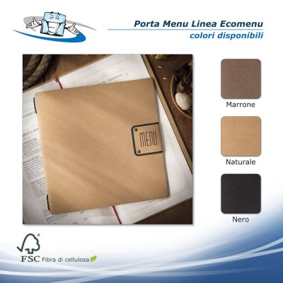 Linea Ecomenu - Porta menu Quadrato (23 x 23,1 cm) in fibra di cellulosa naturale con etichetta patch personalizzabile