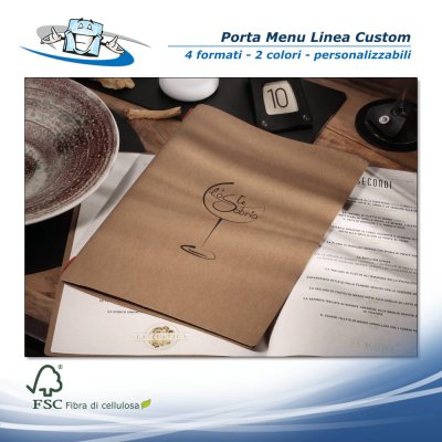 Linea Custom - Porta menu interamente personalizzabile in fibra di cellulosa