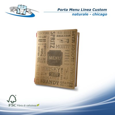 Linea Custom - Porta menu A5 (16,5 x 23,1 cm) con varie stampe in fibra di cellulosa