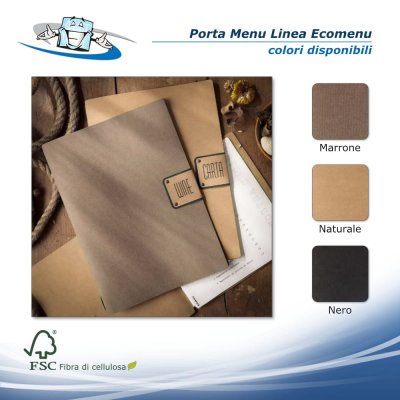 Linea Ecomenu - Porta menu A4 (23,2 x 31,8 cm) in fibra di cellulosa con etichetta patch personalizzabile